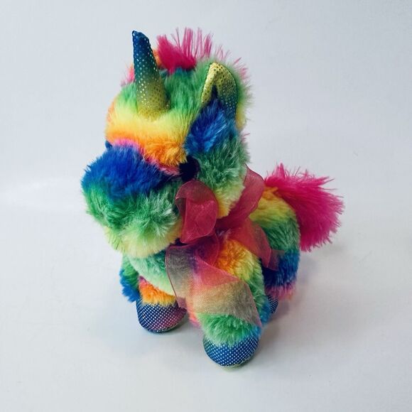 MTY International Rainbow Striped Unicorn Plush w/Pink sparkle Eyes Stuffed - Picture 7 of 14
